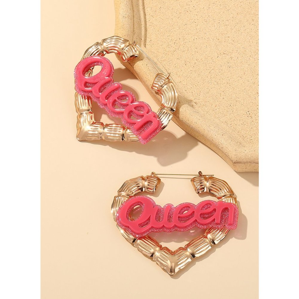 Queen‎ Barbie Pink Gold Bamboo Earrings eighties retro hip hop luxury Y2k